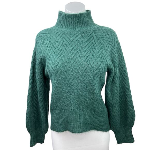 Abercrombie & Fitch Green Turtle Neck Balloon Sleeve Chevron Sweater Top Size XS - Picture 1 of 4